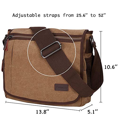 Modoker Messenger Bag for Men, 13 Inches Laptop Satchel Bags, Canvas Shoulder Bag with Bottle Pocket - color: Brown