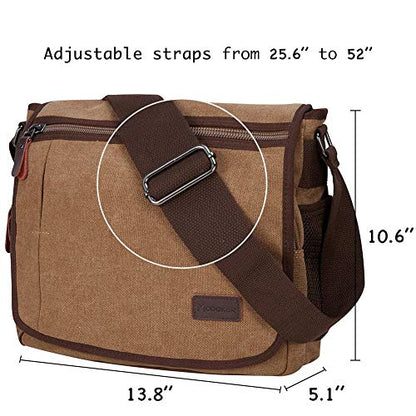 Modoker Messenger Bag for Men, 13 Inches Laptop Satchel Bags, Canvas Shoulder Bag with Bottle Pocket - color: Brown
