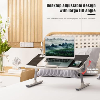 Laptop Bed Tray Table Stand, Small Computer Desk, 5 Level Height Angle Adjustable Portable Lap Desk with Foldable Legs, Foldable Lap Tablet Table for Sofa Couch, Angle Adjustable Black