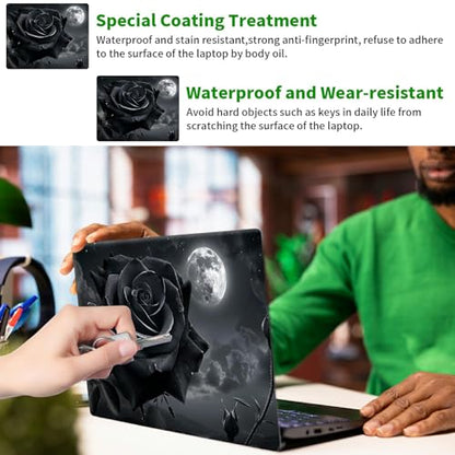Laptop Skin Sticker Decal, Universal Protective Cover Fit 12 13 14 15.6 Inch Notebook, Reusable Water-Resistant Vinyl Decal w/ 2 Wrist Pads for Business Travel Office, Gray Roses - color: Gray Roses