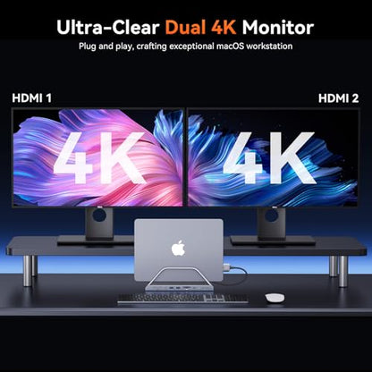 TobenONE MacBook Pro Docking Station Dual 4K Monitor, 150W Charger, 7 USB | Plug and Play, Laptop Docking Station Stand for MacBook M1-M5 Pro/Max, 10Gbps/PD 30W, 2.5G Ethernet, for Home, Office, Studio
