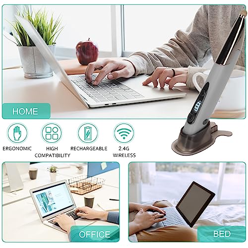 Wireless Pen Mouse, Rechargeable 2.4G Dual Mode Handwriting Stylus with Touch Head for PC Laptop iOS (Silver Gray) - color: Silver Gray