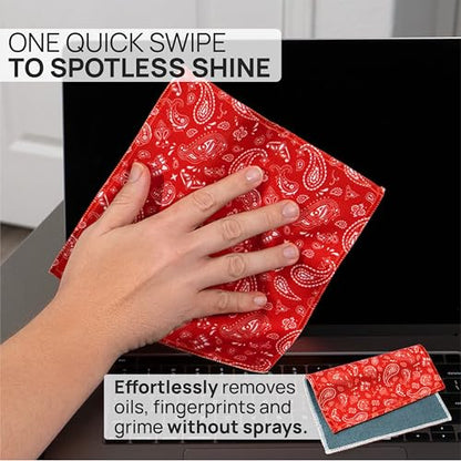 Microfiber Wholesale Quick Cloth Glasses Cleaning Cloth 8x8 Paisley Red | 1-Pack with Case | Double-Sided Lens Cleaner for Eyeglasses, Camera & Screens | Reusable Microfiber Glass Polishing Cloths - color: Red Paisley, size: 8"x8"