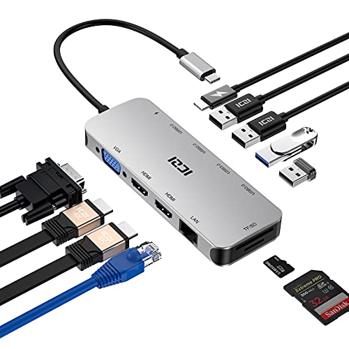 ICZI Docking Station, USB C Hub Multiport Adapter 11 in 1 with 2 HDMI Triple Display, VGA, 100W PD, 4 USB Ports, Ethernet, SD/TF for MacBook Air/Pro, Laptop, PC, Desktop, Surface. - size: usb c docking station
