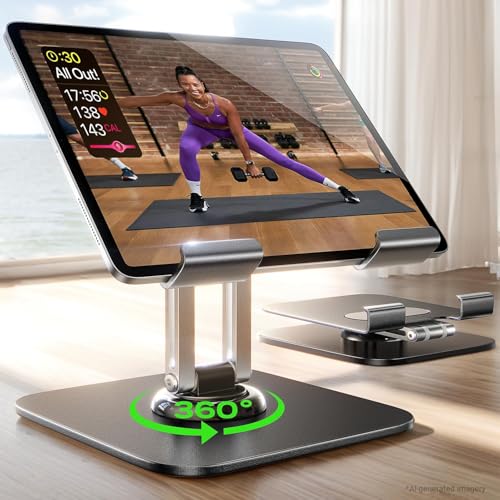 LISEN for iPad Stand Holder All Metal Foldable Adjust Tablet Stand for Desk | 2026 iPad Accessories, Rotating Display Stand Home Office Men Gifts Kindle Tablet PS Switch iPhone 11"-4.7" - color: Black
