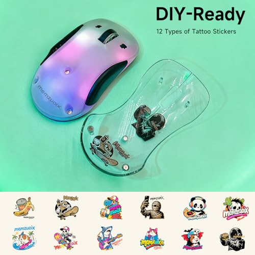 memzuoix 2.4G LED Wireless Mouse, Rechargeable Ergonomic Mouse with Detachable Cover, 1200 DPI Portable Optical Computer Mouse with USB Receiver for Laptop/PC/Desktop/MacBook, 5 Buttons-with Stickers - color: Black and white
