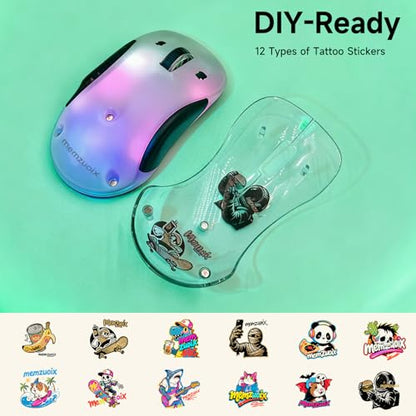 memzuoix 2.4G LED Wireless Mouse, Rechargeable Ergonomic Mouse with Detachable Cover, 1200 DPI Portable Optical Computer Mouse with USB Receiver for Laptop/PC/Desktop/MacBook, 5 Buttons-with Stickers - color: Black and white
