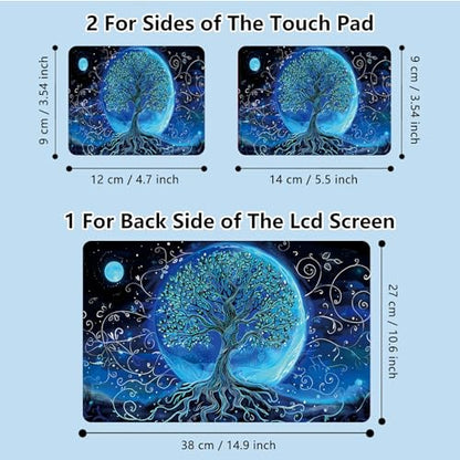 Universal Laptop Skin Sticker with 2 Wrist Pad Skins, Waterproof Scratch Resistant Vinyl Laptop Cover Decal, Cut to Fit for 11–15.6 Inch MacBook HP Dell Lenovo, Blue Art Tree Moon - color: Blue Art Tree Moon