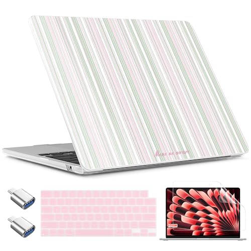 TWOLSKOO for MacBook Air 13 inch Case M5 2026 M4 2025 M3 M2 2024-2022 A3449 A3240 A3113 A2681, Plastic Hard Shell & Keyboard Cover & Type C for MacBook Air 13.6 inch Case, Pastel Stripes - color: Pastel Stripes