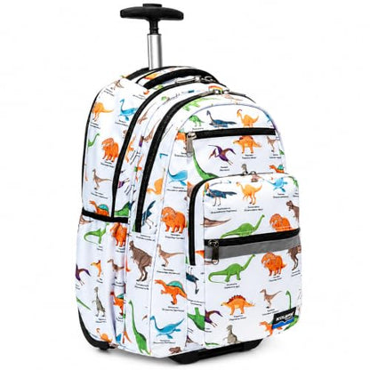Heavy Duty Rolling Backpack School Bookbag with Wheels Deluxe Wheeled Daypack - color: Dino