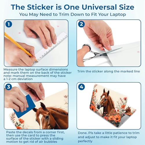 Reusable Universal Laptop Skin Sticker, Cut to Fit for 11.6–15.6 Inch Laptops, Waterproof Protective Film, No-Residue - Horse with Flowers - color: Horse with Flowers