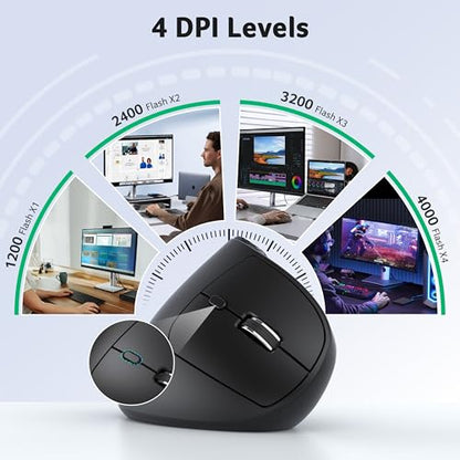 Acer Ergonomic Mouse Wireless with Side Scroll, Bluetooth Mouse for Laptop | 4000 DPI Office Vertical Computer Mouse (BT5.2+2.4GHz) for Small to Medium Sized Hands, Ergo Mouse with, 58° Tilt, 8 Buttons