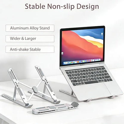 Ergonomic Foldable Computer Stand, 10-Level Height Adjustable Aluminum Laptop Stand, Compatible with 17.3 Inch Laptops, Tablets & Drawing Tablets, for MacBook, HP, Lenovo, Dell (Silver) - color: Silver