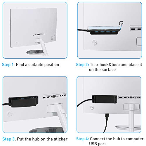 4-Port USB 3.0 Portable Desk Hub,Fixable USB Data Hub 3.0 with 3.3ft/100CM Cable for MacBook, Mac Pro/Mini, iMac, XPS, Surface Pro, Notebook PC, USB Flash Drives, Mobile HDD,Computer and More