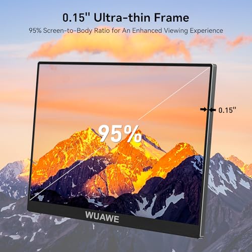 WUAWE Portable Monitor 15.6 Inch, 72% NTSC 100% sRGB USB C HDMI Travel Monitor for Laptop with Built-in Stand, HDR Freesync Low Blue Light for PC Mac Phone PS5 Switch.