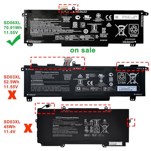 SD06XL L84356-2C1 Laptop Battery for HP Omen 15-EK 15-EK0000 15-EN | 15-EN0000 15-EK0XXX EK0008CA 5-EK0013DX 15-EK0023DX 15-EK0007MS 15-EK0071NG Series L84392-005 HSTNN-DB9U 70.91Wh - size: 11.10*3.22*0.31inch SD06XL