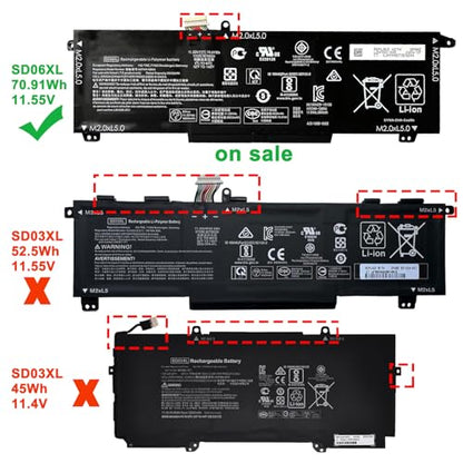 SD06XL L84356-2C1 Laptop Battery for HP Omen 15-EK 15-EK0000 15-EN | 15-EN0000 15-EK0XXX EK0008CA 5-EK0013DX 15-EK0023DX 15-EK0007MS 15-EK0071NG Series L84392-005 HSTNN-DB9U 70.91Wh - size: 11.10*3.22*0.31inch SD06XL