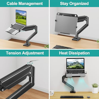 MOUNT PRO Laptop Arm Mount for Desk, 2 in 1 Function Monitor Laptop Stand, Fits Max 17" Notebook and 32" Computer Screen, Aluminum Single Monitor Holder with Adjustable Tray, Holds up to 22lbs - size: Without Pole