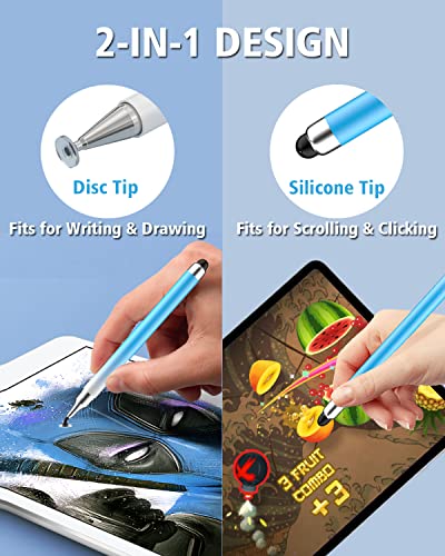 Stylus Pen for Touch Screens, 2-in-1 Universal Stylus with Disc and Fiber Tip for iPad, iPhone, Android Phones, Tablets, Laptops – 4 Pack Capacitive Pen for Writing and Drawing