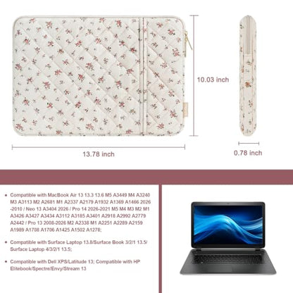 MOSISO 13-13.3 inch Laptop Case, 13.3 inch Puffy Laptop Sleeve | Compatible with MacBook Neo/Air13.6/Pro13/Pro14, HP Dell ASUS Lenovo, Square Quilted Floral Vertical Bag&Small Case, Pink - color: Pink, size: 13.3 inch