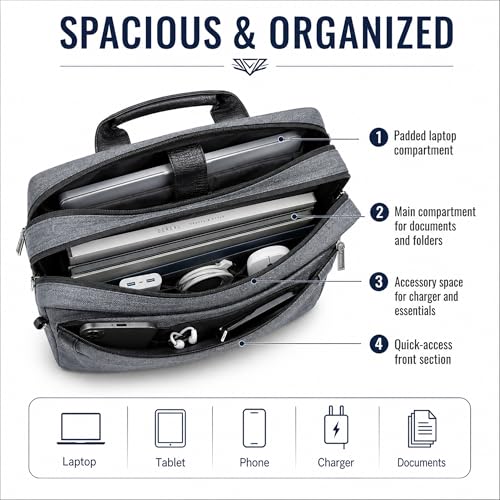 13" Daily Messenger Bag Compatible with MacBook Pro 13, Micro Brushed Twill Organizer with Tech Pockets Grey - size: 14.5 inches by 11 inches by 2 inches