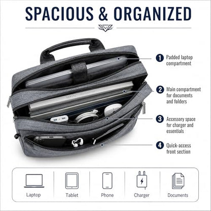 13" Daily Messenger Bag Compatible with MacBook Pro 13, Micro Brushed Twill Organizer with Tech Pockets Grey - size: 14.5 inches by 11 inches by 2 inches