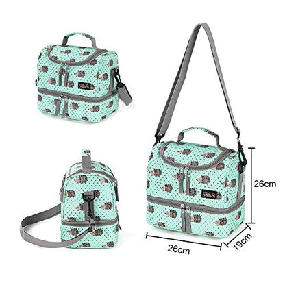 Tilami Rolling Backpack 18 inch Double Handle with Lunch Bag Wheeled Kids Backpack for Girls and Boys, Hedgehog Green - color: Hedgehog Green