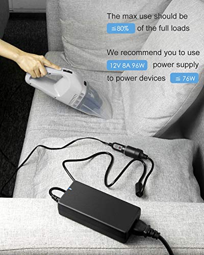 ALITOVE Cigarette Lighter Adapter to Wall Plug 8A 110V to 12V Converter | 120V to 12 Volt Converter 96W, AC to DC Adapter 8Amp 5A 3A, for Small Car Vacuum Air Pump Cooler Massager Fan - size: 8A