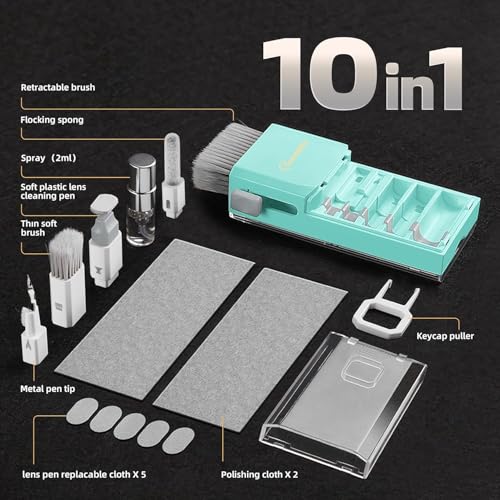 All-in-1 Keyboard Cleaner Laptop Cleaning Kit,Computer Screen-Safe Tools | MacBook iPad iPhone,Electronics Brush Tool for PC Camera Lens Earbuds,Deep Cleaning Spray Cloth, High-Density Soft Brush - color: Tifny Blue