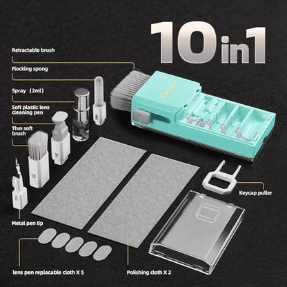 All-in-1 Keyboard Cleaner Laptop Cleaning Kit,Computer Screen-Safe Tools | MacBook iPad iPhone,Electronics Brush Tool for PC Camera Lens Earbuds,Deep Cleaning Spray Cloth, High-Density Soft Brush - color: Tifny Blue