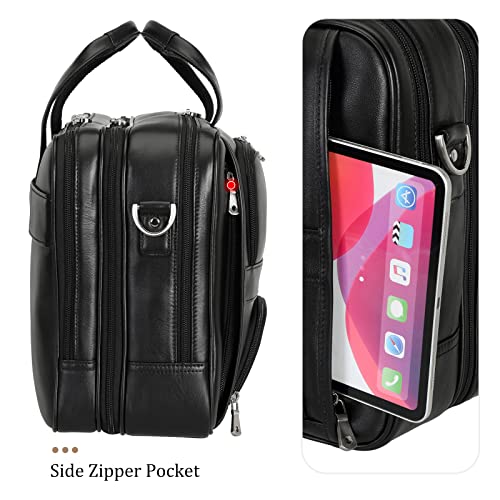 Polare Full Grain Cowhide Leather 17'' Laptop Large Briefcase for Men Business Messenger Bag Work Bag - color: Black