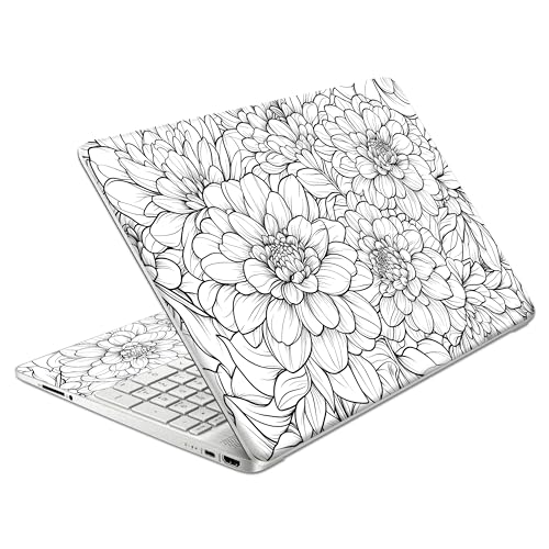 Laptop Skin Decal HP 15.6" - Black White Botanical, Laptop Cover Sticker, No Cutting Required, No Bubble, Waterproof, Scratch Resistant - Including Wide Screen and Wrist Pad - size: 15.6 inch