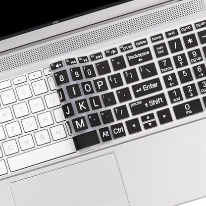 Large Letters Keyboard Cover for 15.6 HP Laptop 15-dw 15-dy 15-ef 15-da/db/bs 15-dy5033dx 15-dy2702dx 15-dy2073dx 15-dw0083wm 15-ef2126wm 15-da0033wm, Envy x360 15m-dr/ds 17-bs/bw, Pavilion 15-cs/cc - color: Black(Large Letters)