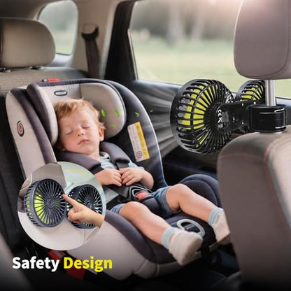 XOOL Car Fan for Backseat Kids, Dual Head USB Car Cooling Fans - 3 Speeds 360° Rotatable Rear Headrest Fans, 5V/2A Powerful Electric Air Circulation Fan for Vehicles SUV RV - size: USB Dual Fan - Back (Three Speeds)