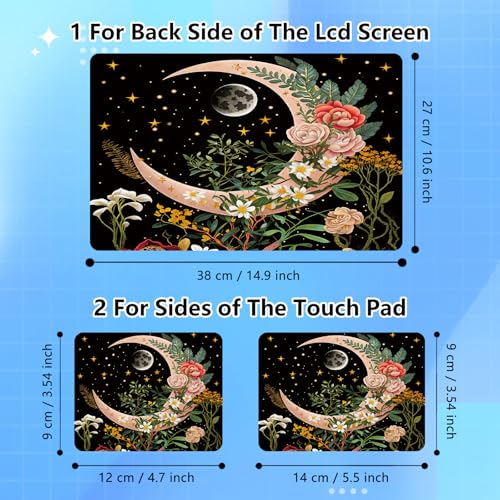 Universal Laptop Skin Sticker Decal for 11.6”12" 13" 13.3" 14" 15" 15.4" 15.6" Reusable Waterproof Scratch-Scratch Resistant Protective Vinyl Laptop Notebook Skin Stickers - Moon Floral Flower - color: Moon Floral Flower