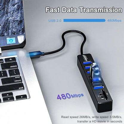 USB Hub with SD/TF Card Reader, VIENON 8 in 1 USB Extender USB Splitter with SD/Micro SD Memory Card Reader and 6 USB 2.0 Ports for PC, Laptops, Surface Pro, MacBook, iMac Pro-3FT