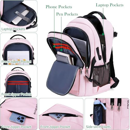 FENGDONG Large Laptop Backpack 17.3 inch Waterproof Travel College Backpack Bookbag,Crossbody Sling Bags for Men & Women Business Backpack Light Pink - color: Light Pink