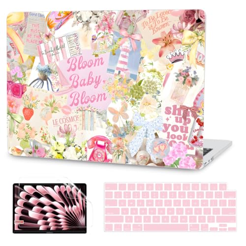 G JGOO Compatible with MacBook Air 13 inch Case 2026 2025-2022 M5 A3449 M4 A3240 M3 A3113 M2 A2681, Plastic Hard Shell for MacBook Air 13.6 inch Case +Keyboard Cover+Screen Protector, Flower Collage - color: Flower Collage