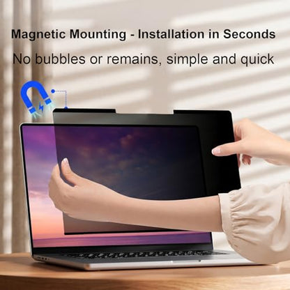 Yunseity 14 Inch Magnetic Laptop Privacy Screen Removable Washable Anti Peeking Computer Screen Protector with Ultra Wide Viewing Angle for Business Travel Office Work