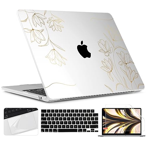 TWOLSKOO for MacBook Air 13 inch Case M5 2026 M4 2025 M3 M2 2024-2022 A3449 A3240 A3113 A2681, Plastic Hard Shell & Keyboard Cover & Screen Film for MacBook Air 13.6 inch Case, Florals X449 - color: Florals X449