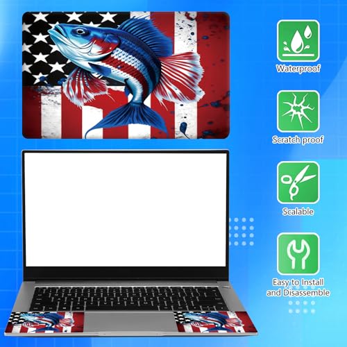 Universal Laptop Skin Sticker Decal for 11.6”12" 13" 13.3" 14" 15" 15.4" 15.6" Reusable Waterproof Scratch-Scratch Resistant Protective Vinyl Laptop Notebook Skin Stickers - American Flag & Fish - color: American Flag & fish