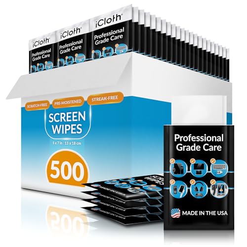 iCloth Large Screen Cleaning Wipes for Electronics, Lint-Free and Streak-Free, Fast-Drying, Removes Dust, Fingerprints, and Smudges (500 Wipes) - size: 500 Large Wipes