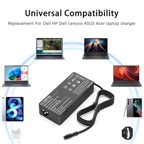 90W Universal Laptop Charger Compatible with Dell HP Lenovo Acer ASUS Fujitsu to Shiba Notebook Ultrabook Universal Power Supply with 16 Tips
