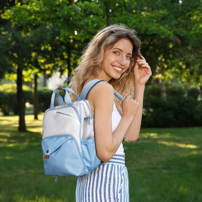Hap Tim Travel Backpack Carry On Flight Approved, Laptop Backpack for School, Work Backpack Woman, White Blue（7651-WB） - color: White Blue