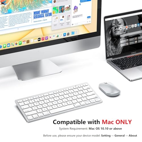 OMOTON Bluetooth Keyboard Compatible with Mac ONLY, Compact Wireless Keyboard Compatible with MacBook Pro/Air, iMac, Mac mini/Pro, Silver - color: Silver