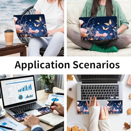 Laptop Skin Sticker 3-Piece Set,Tiger in Forest and Flowers | Trim-to-fit 3-piece vinyl set with one 15 x 10.6 in lid skin and two palm-rest decals for many 12-15.6 in laptops - color: Tiger In Forest and Flowers