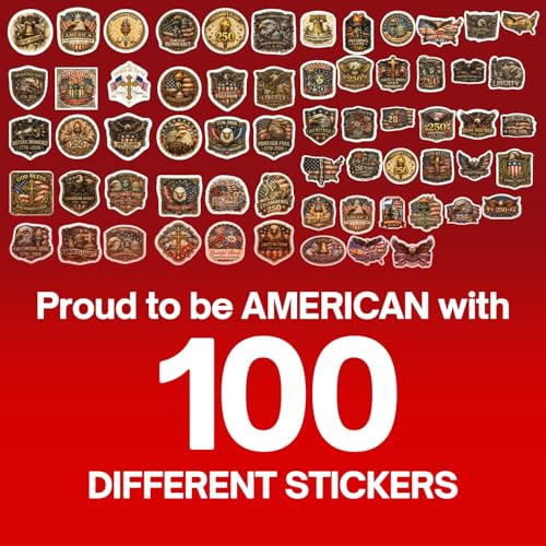 100 Pcs United States 250th Anniversary Stickers – 100 Unique Designs USA Vinyl Decals, Waterproof Stickers for Laptop, Water Bottle, Phone, Luggage, Scrapbook & Independence Day Celebration - color: 250th Anniversary Stickers, size: 100 Pcs
