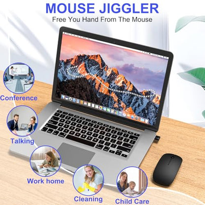 Bluetooth Wireless Mouse for MacBook Air Mac Pro iPad Laptop Computer Pad Optical Rechargeable Slim Silent Dual Mode (2.4G USB-C/USB-A&Bluetooth 5.2/3.0) Mouse Jiggler for Computer Awakening (Black) - color: Black