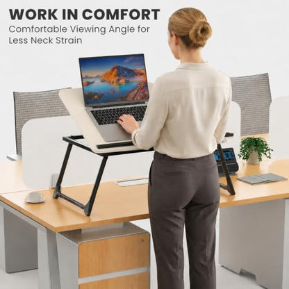 Laptop Bed Desk, 5-Angle Adjustable Bed Laptop Table with Cup Holder | Foldable Laptop Stand for Couch & Sofa, Portable Laptop Tray for Adults Writing Reading Eating, Beige - color: Beige