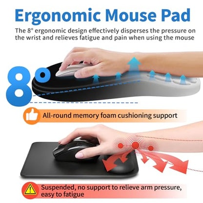YIWEI Ergonomic Mouse Pad with Wrist Rest for Carpal Tunnel Pain Relief | Memory Foam Wrist Support,Non-Slip Rubber Base, Keyboard Computer Mousepad,Lycra Cloth Surface,Gaming Home Office - color: Gradient Black